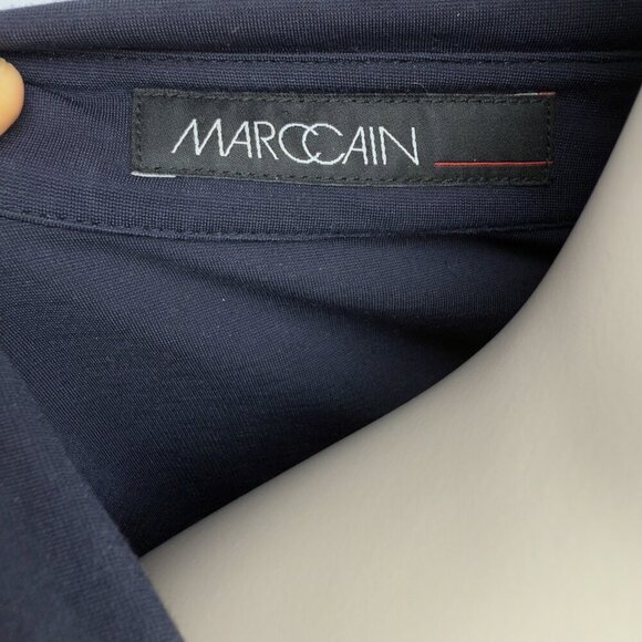 MARC CAIN Preppy Buttonned Polo Collar Belted Roll-Tab Stretch Navy Jumpsuit S - Picture 7 of 10